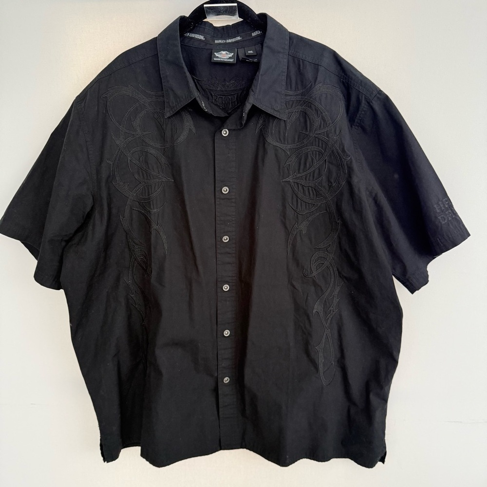 Harley Davidson Men’s Black Short Sleeve Embroidered Button Down Top size 2XL